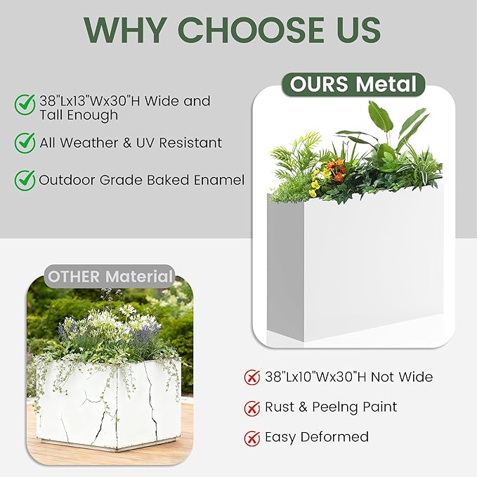 Tall Metal Planter for Outdoor Plants,38"Lx13"Wx30"H All-Weather Durable Plant Box,Large Rectangular Planter with Drainage Holes & Removable Shelf,Modern Decor for Tall Small Plants, Trees, Flowers