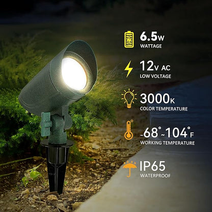 Low Voltage Landscape Lighting, 6.5W Outdoor LED Spotlight with Connectors, IP65 Waterproof Garden Tree Pathway Yard Patio Spot Lights, 3000K Warm White 12V AC Directional Up Light, 4 Pack