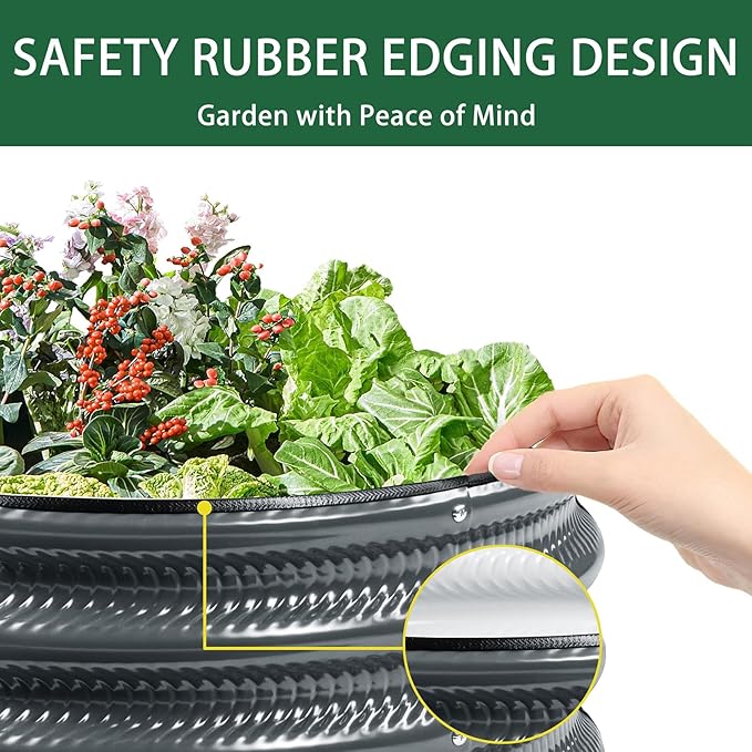 2 pcs 2×2×1 ft Round Metal Raised Garden Bed, Light Green Galvanized Outdoor Planter Box for Vegetables, Fruits, Flowers & Herbs