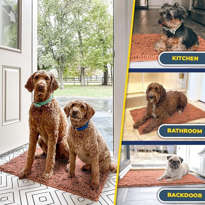 Muddy Mat® | Super Water Absorbent Door Mat Indoor, Microfiber Quick Dry Chenille Entryway Rug, Slip Resistant Front Door Mat, Indoor Mats for Entryway, Machine Washable Pet Rug, Peach 2ft x 4ft