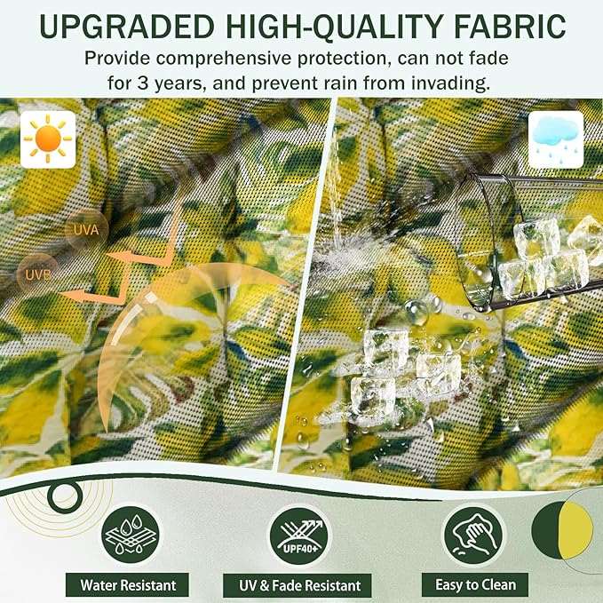 2/3 Seater Swing Replacement Cushion, Waterproof Porch Swing Cushions with Backrest, Thickened Bench Cushions for Outdoor Furniture, for Outdoor Patio Swing (Botanical Yellow, 63 * 40in)