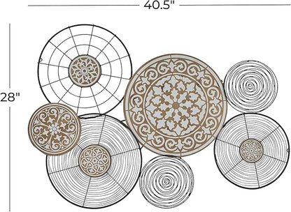 Deco 79 Metal Plate Home Wall Decor Wall Sculpture with Intricate Pattern, Wall Art 41" x 25" x 28", Black