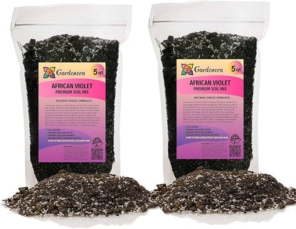 Premium African Violets and Gesneriad Premium Soil Mix by Gardenera - 10 Quart - Horticultural Perlite, Vermiculite, Sphagnum Peat Moss - Made in USA - (2 Bags of 5QT)