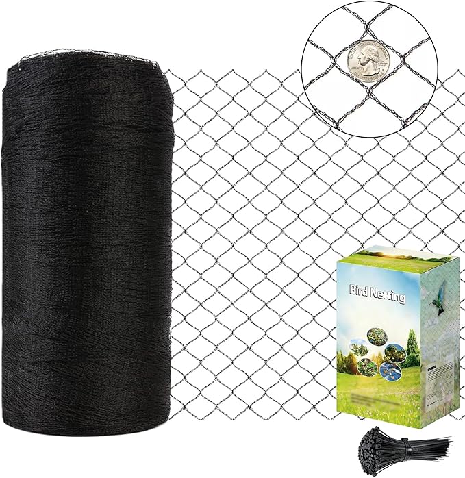25x50ft Bird Netting, 1 inch Mesh, Heavy Duty Garden Netting for Fruit Trees, Blueberry Bushes, Vegetables, Extra Strong Woven Mesh Against Birds, Deer, Squirrels, Poultry and Other Animals