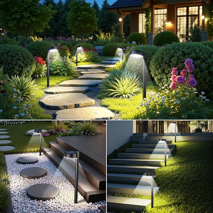Ahaorigin 8 Pack Solar Pathway Lights Outdoor, 12 Brighter LED Solar Lights Outdoor Waterproof, Up to 12 Hrs Modern Path Light for Yard Garden Walkway Driveway Lawn, Cool White