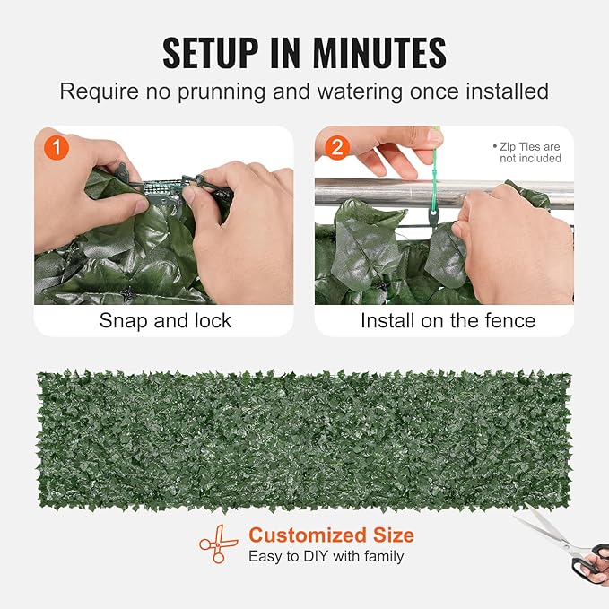 VEVOR Artificial Ivy Privacy Fence Screen, 39 x 158 in Faux Ivy Vine Leaf Hedges Fence, Greenery Privacy Fence with Mesh Cloth Backing, Green Wall Decoration for Outdoor Garden, Yard, Balcony