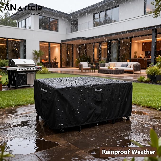 ANartcle Patio Furniture Covers 126L x 74W x 28H inch,600D Waterproof Heavy Duty Outdoor Furniture Covers,Outdoor Wicker Furniture Set with Swivel Patio Chairs General Purpose Furniture Cover,Black