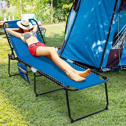 Giantex Patio Lounge Chairs for Outside - Folding Tanning Chair w/Headrest, 4 Adjustable Positions, Side Pocket, Outdoor Chaise Lounge for Camping, Pool, Sunbathing Beach Chair, Navy