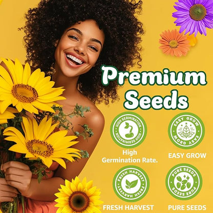 15+ Varieties 5000+ Sunflower Seeds for Planting, 4 Oz Heirloom Sunflower Mix Seeds to Plant (Giant Mammoth, Dwarf) Garden Variety Pack, High Germination, Attracts Pollinators