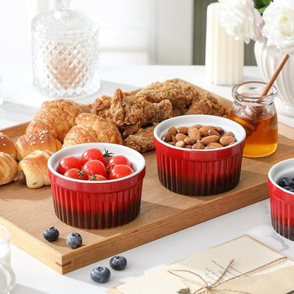 MALACASA Ramekins 8 oz Oven Safe, Large Ceramic Souffle Dishes for Baking & Serving, Stoneware Custard Cups Ramekin for Creme Brulee, Baking Bowls Set of 6, Red, Series RAMEKIN-DISH
