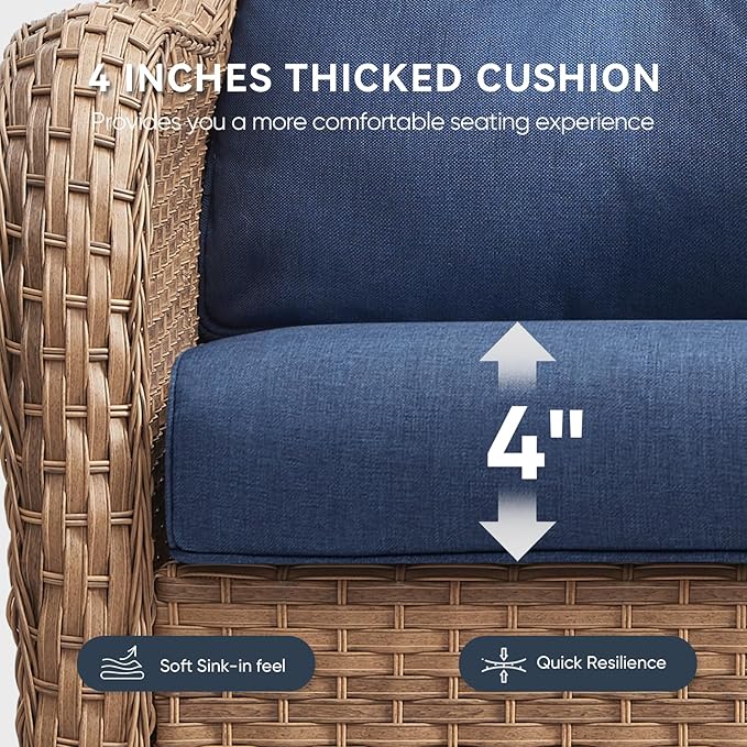 Outdoor Chair Cushions 3 Packs - Outside Durable Thick Replacement Back and Seat Cushion 22x24 with Zipper Cover for Patio Glider Rocking Chairs Loveseat Couch – Blue/Regular
