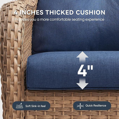 Outdoor Chair Cushions 3 Packs - Outside Durable Thick Replacement Back and Seat Cushion 22x24 with Zipper Cover for Patio Glider Rocking Chairs Loveseat Couch – Blue/Regular
