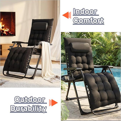 Alpen Oversized Outdoor Zero Gravity Chair, Portable Patio Recliner with Removable Pad and Adjustable Headrest, Lounge Chair with Cup Holder for Outdoor Camping Lawn Balcony, Black