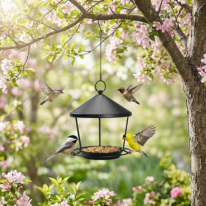 Bird Feeder for Outdoor Hanging,Hanging Bird Feeder with Roof,Elegant Garden Sculpture with Multi-Use Bird Bath and Feeder with Chain and Hook,Creative Decor for Patio Balcony Yard Home