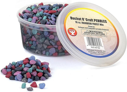 Hygloss Products Bucket 'O Craft Pebbles - Mini Rocks - Arts and Crafts - Aquariums - Outdoor and Indoor Home Decor - Rainbow Frost - Assorted Colors - 16 oz.
