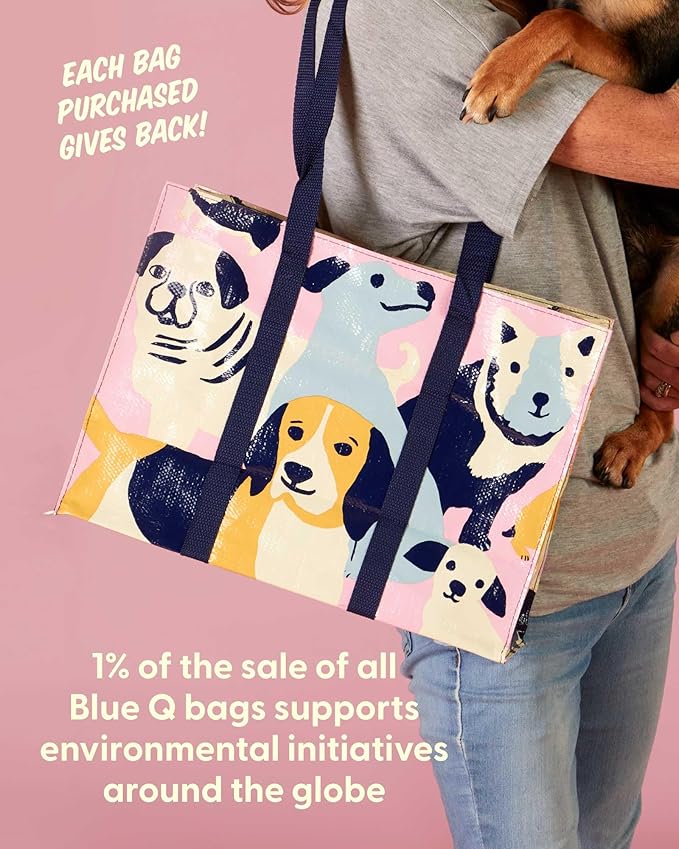 Blue Q Reusable Shoulder Tote Bag – Carry Everywhere Bag with a Hefty Zipper, Durable, Fun Design, 95% Recycled Material