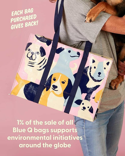 Blue Q Reusable Shoulder Tote Bag – Carry Everywhere Bag with a Hefty Zipper, Durable, Fun Design, 95% Recycled Material