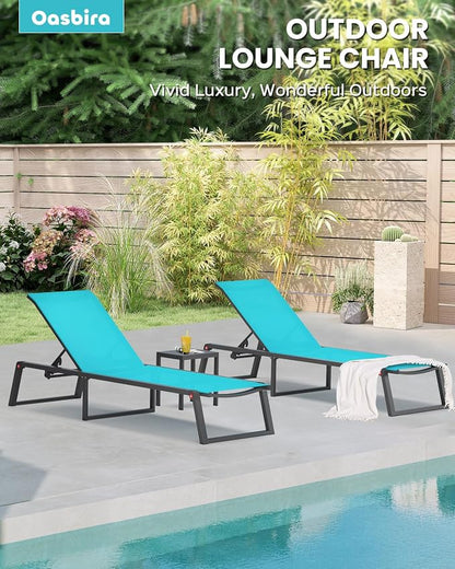 Aluminum Chaise Lounge Chair Outdoor, Foldable& No Assembly Patio Pool Lounge Chairs 5-Position Recliner for Outside, Fully Grounded Legs Sun Lounger for Poolside, 4 Packs Lake Blue