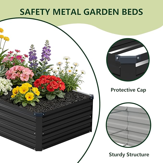 zunatu 4x3x1 ft(2 Pack) Galvanized Raised Garden Bed,Outdoor Planter Box Metal Patio Kit Planting Bed for Vegetables Flowers and Succulents,Black
