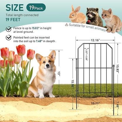 Goovilla Garden Fence, Total 19ft(L) x 24in(H) Garden Fencing Animal Barrier, 19 Pcs Rustproof Metal Wire No Dig Fence Panels, Black Decorative Garden Fences and Borders for Dogs, Flower Bed, Patio