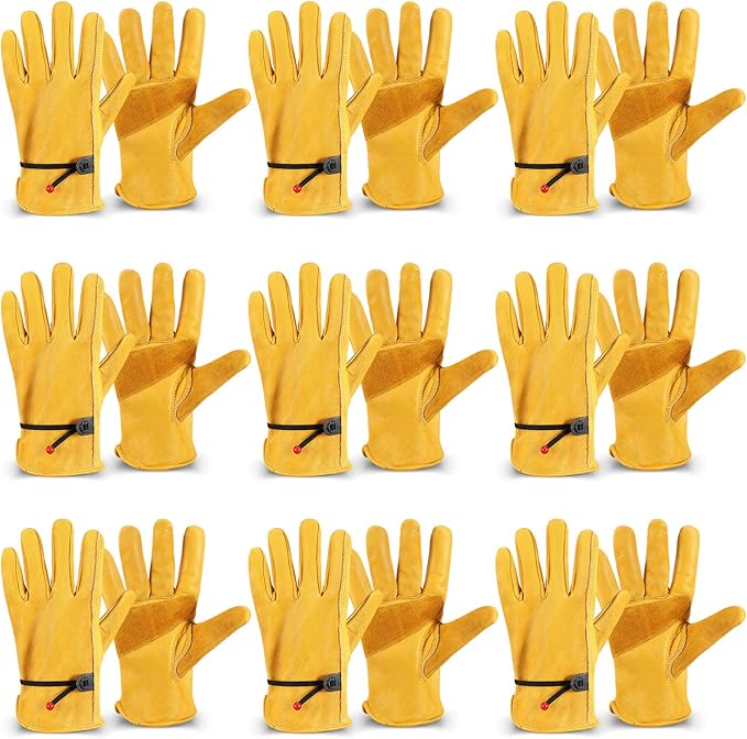 Tarpop Men's Large Cowhide Leather Work Gloves, Reinforced Palm for Wood Cutting, Construction, Gardening, Driving