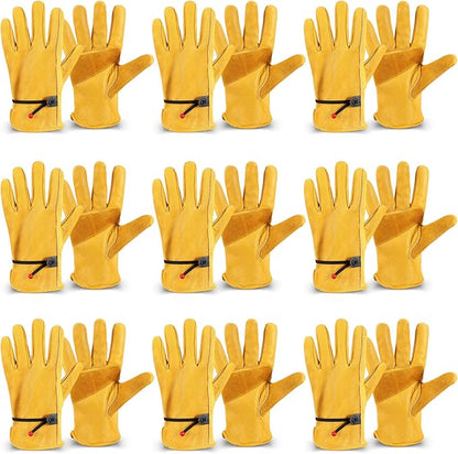 Tarpop Men's Large Cowhide Leather Work Gloves, Reinforced Palm for Wood Cutting, Construction, Gardening, Driving