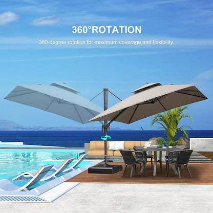PURPLE LEAF Cantilever Patio Umbrella Outdoor Aluminum Offset Square Umbrella Windproof Heavy Duty Hanging Outside Umbrella for Deck Pool Garden