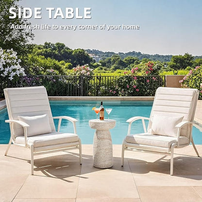 Side Table, 24''H Faux Travertine Look Accent Coffee Table, Durable Lightweight Patio Decorative Modern End Table, Weatherproof Indoor Outdoor Garden Stool for Living Room Balcony