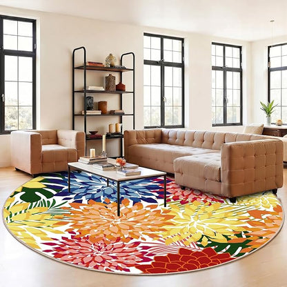 ZonLi Colorful Outdoor Rug 6x6Ft Waterproof Multicolored Indoor Area Rug Washable Outdoor Patio Rugs Tropical Floral Non Slip Outdoor Carpet for Living Room, Pool,Backyard,Deck,Camping