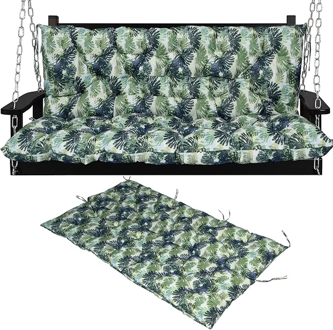Swing Replacement Seat Cushions, 2-3 Seater Bench Cushions for Outdoor Furnitur with Backrest, Garden Recliner Seat Cushions Waterproof Sofa Pads (Palm Leaves, 40x40in)