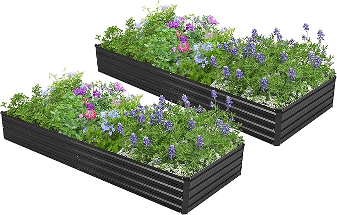 2PCS 6x3x1ft Galvanized Raised Garden Bed,Outdoor Planter Box Metal Patio Kit Planting Bed for Vegetables Flowers Herb,Black