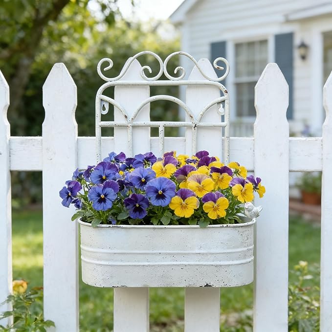 Rustic Metal Wall Planter Country Garden Wall Hanging Mount Vase Pocket Outdoor Vintage Hanging Pot Farmhouse Wall Decor for Plants Flowers (White)