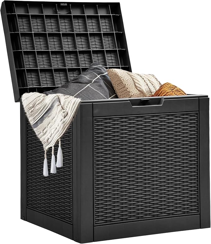 YITAHOME 32 Gallon Outdoor Storage Box, Water Resistant Resin Deck Box, Indoor Outdoor Lockable Storage Container for Patio, Garden, Cushions, Tools, Equipment (Black)