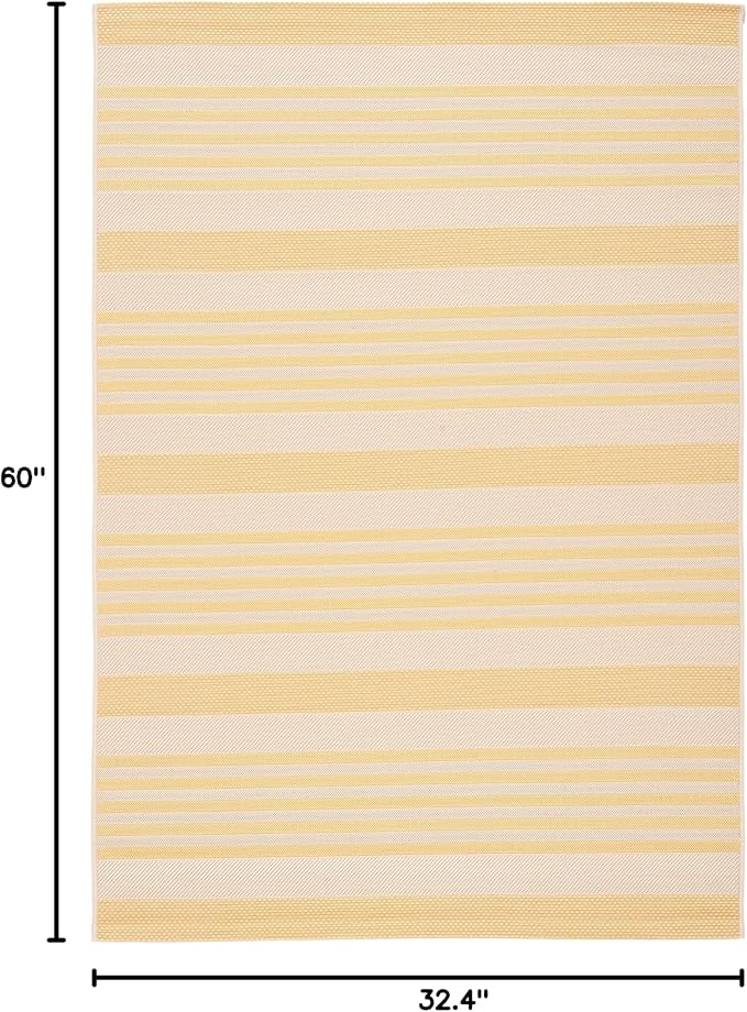 SAFAVIEH Courtyard Collection 2'7" x 5' Gold/Beige CY6062 Stripe Indoor/-Outdoor Waterproof Easy-Cleaning Patio Backyard Mudroom Area-Rug