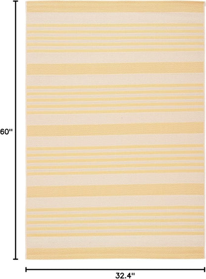 SAFAVIEH Courtyard Collection 2'7" x 5' Gold/Beige CY6062 Stripe Indoor/-Outdoor Waterproof Easy-Cleaning Patio Backyard Mudroom Area-Rug