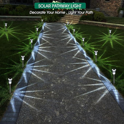 Eyrosa Solar Lights Outdoor, 15 Pack Waterproof Stainless Steel Solar Stake Lights for Pathway Garden Yard Path Walkway Driveway Lawn Patio Outside Decor, Cool White