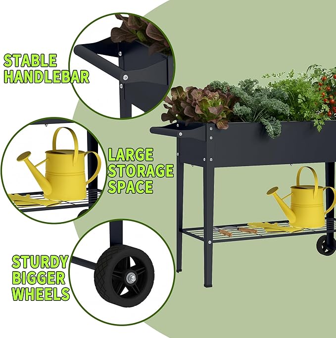 Elevate 2Pcs 32" Tall Raised Garden Bed with Wheel,Planter Box for Backyard,Outdoor Garden, Patio, Balcony, 400lb Capacity,Grey