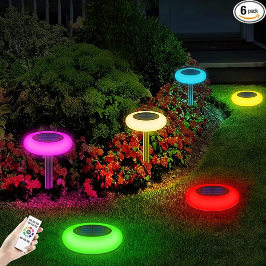 intelamp Solar Lights Outdoor Waterproof, 6Pack Color Changing Solar Lights Remote Control Pathway Light for Yard Lawn Patio Landscape Walkway Pool Christmas Decoration