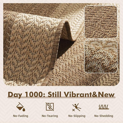 MontVoo-Outdoor Rug-Patio Rug 5x7 ft Polypropylene Indoor Outdoor Rugs Outdoor Carpet for Patio Deck Balcony Porch, Textured Weave, Durable for High Traffic, Fade-Resistant, Modern Neutral Brown