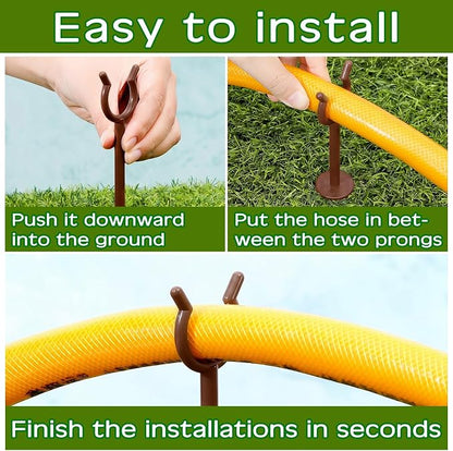 Taiyin 10 Pcs 3/4'' Garden Hose Holder Brackets Garden Guide Holder Decorative Outdoor Guide Stakes Support Spike Plant Tool to Keep off Lawn for Yard (Brown)