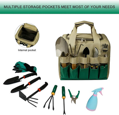 Folding Gardening Stool with Detachable Storage Tote Bag, Portable Garden Seat for Elderly Seniors, Heavy Duty Garden Chair for Gardening, Fishing, Camping, Outdoor & Indoor Use (Green+Khaki)