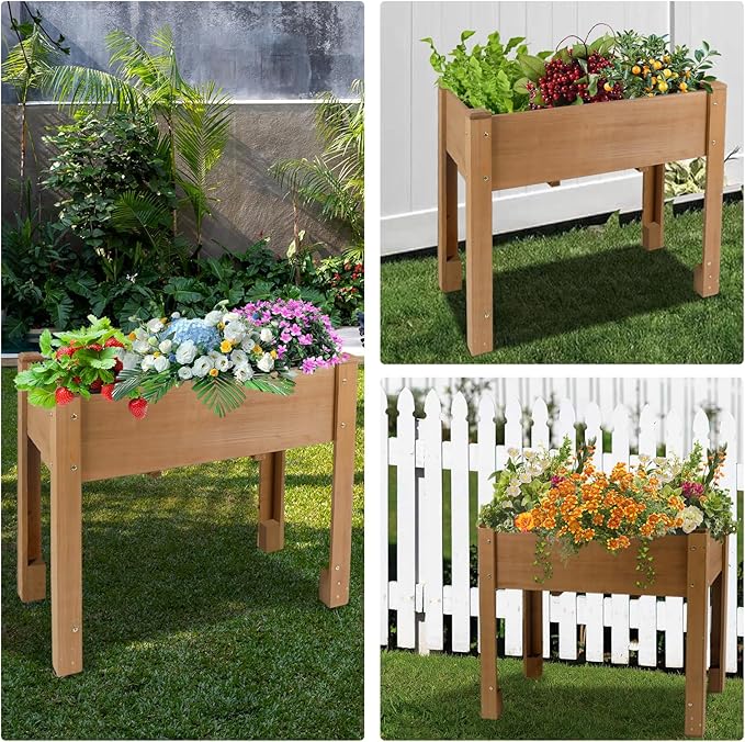 Raised Garden Bed Outdoor, Wooden Planter Boxes with Legs Protective Liner & Drainage Holes, Elevated Garden Flower Beds for Backyard Balcony, Gift for Gardening & Mother,46.65'' X 23.11'' X 29.72''