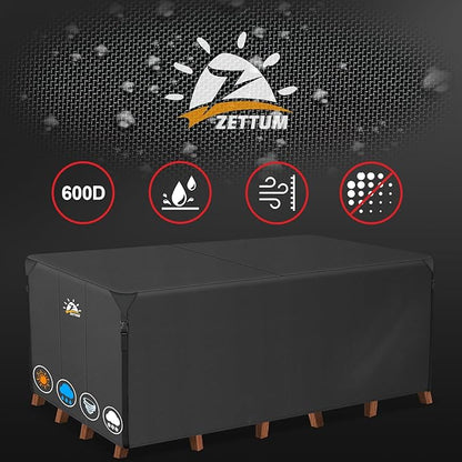 Zettum Patio Furniture Cover Rectangle - 600D Outdoor Table Cover Waterproof & Heavy Duty, Large Lawn Furniture Sofa Set Covers for Outside Dining Table and Chairs Seating Combo - 136 x 74 x 28 Inch