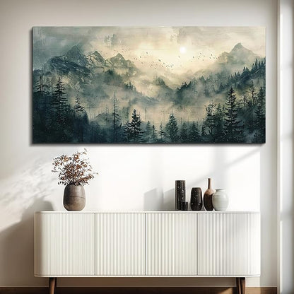 FUHAIHUA Canvas Wall Art For Living Room Large Wall Decor For Office Modern Bedroom Decorations Forest Fog Landscape Pictures Farmhouse Painting Artwork Wall Mural Aesthetic Home Decor 30x60 In