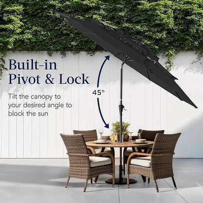 Best Choice Products 10ft 3-Tier Market Patio Umbrella, Outdoor Sun Shade with Tilt, Crank Lift, 8 Ribs for Backyard, Deck, Poolside – Black