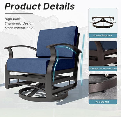 Kurapika 3 Pieces Patio Furniture Set, Outdoor Aluminum Swivel Gliders Rocker, Patio Bistro Set Rocking Chair with Thickened Cushions for Porch Garden(Navy Blue)