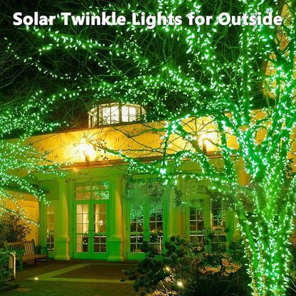 4 Pack 180FT Solar Christmas Lights Outdoor Waterproof, Super Bright 320 LED Solar String Lights with 8 Lighting Modes, Green Wire Solar Twinkle Fairy Lights for Outside Tree Xmas Party Garden(Green)