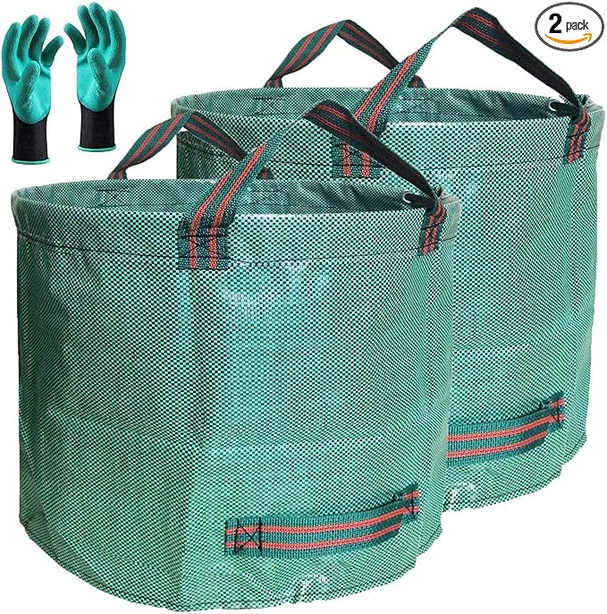 Professional 2-Pack 137 Gallon Lawn Garden Bags Large (D34,H34 inch) Yard Waste Bags with Gardening Gloves, Big Leaf Bag,Yard Debris,Waste Container,Lawn Trash Bin,Grass Clippings,Weeds Bags 4 Handles