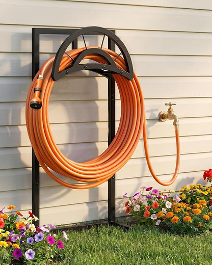 CHOEZON Garden Hose Holder with 5 Prongs, Heavy Duty Water Hose Holder Stand, Holds 150ft Hose, Metal Water Hose Holder for Outside, Yard, Lawn, Patio, Black TCJ91BB
