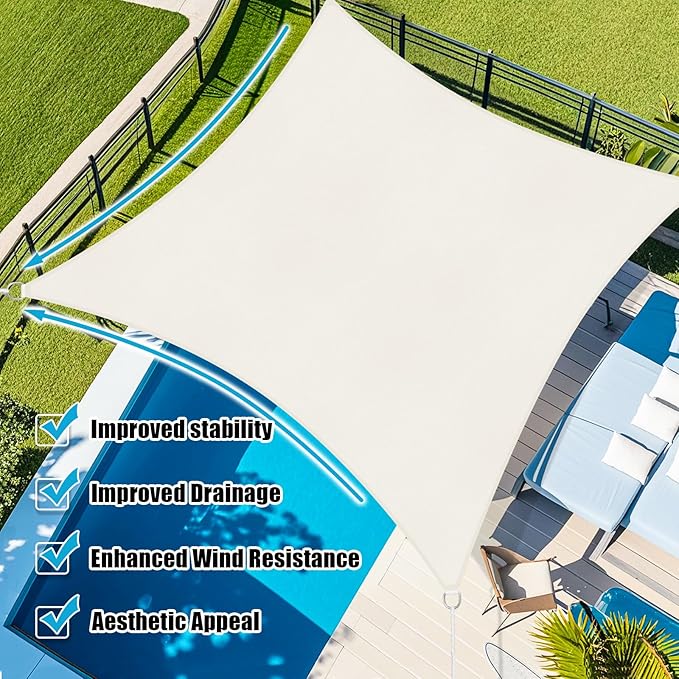 Amagenix Sun Shade Sail 15X16 Curved Edge Outdoor Shade Canopy Cream Breathable 95% UV Block Shade Cloth for Patio Garden Backyard (We Make Custom Size)